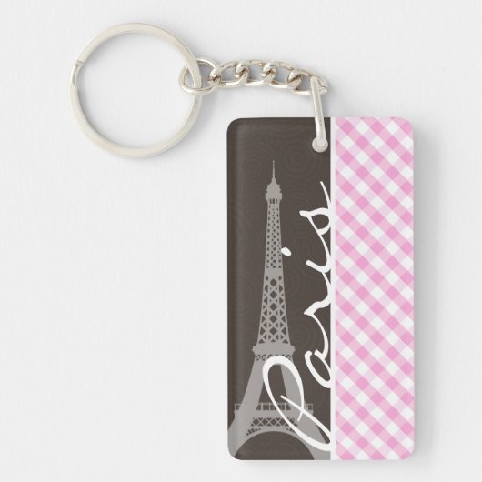 Porte-clés Tour Eiffel Brown et plaid rose (Devant)