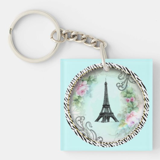 Porte-clés Tour Eiffel et roses roses (Devant)
