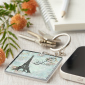 Porte-clés Tour Eiffel et roses roses (Devant Droit)