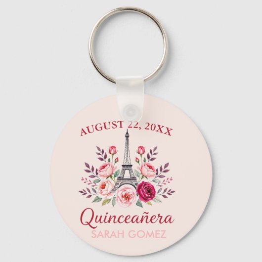 Porte-clés tour eiffel fleurie quinceanera (Recto)