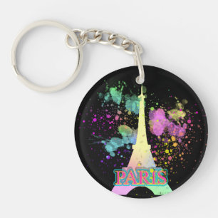 Porte-clés Tour Eiffel Paris Arc-en-ciel Peinture Splat Explo