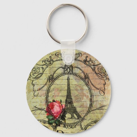 Porte-clés Tour Eiffel Paris et Rose Rouge Steampunk (Recto)