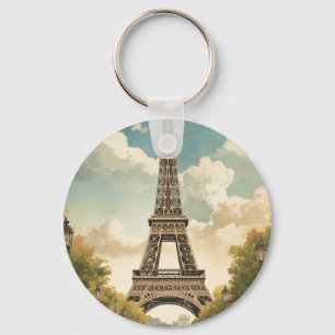Porte-clés Tour Eiffel Paris Voyage Style Rétro Art Vintage