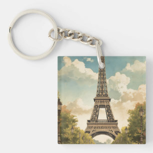 Porte-clés Tour Eiffel Paris Voyage Style Rétro Art Vintage