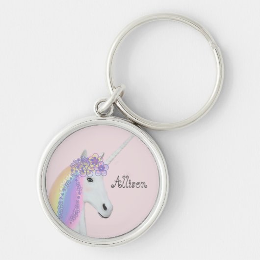 Porte-clés Tour rose arc-en-ciel personnalisé Unicorn (Devant)