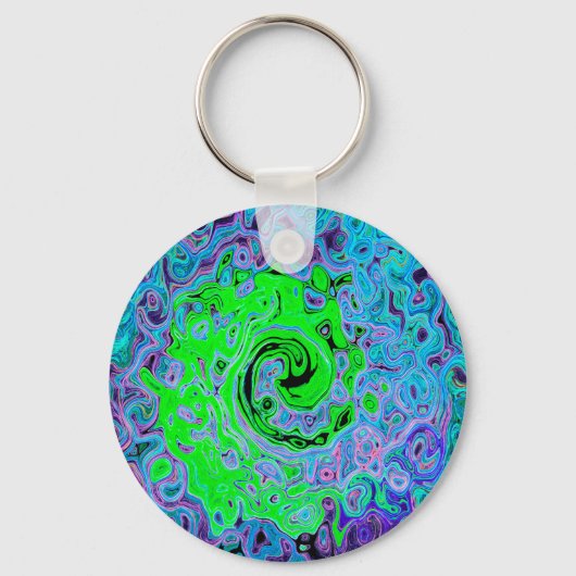 Porte-clés Tourbillon Liquide Abstrait Rétro Vert Citron (Recto)