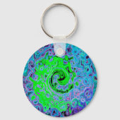 Porte-clés Tourbillon Liquide Abstrait Rétro Vert Citron (Verso)