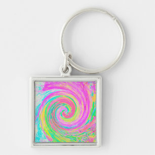 Porte-clés Tourbillon Liquide Abstrait Rose et Bleu Groovy