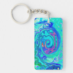 Porte-clés Tourbillon Liquide Bleu et Vert Groovy Abstrait Oc