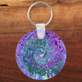 Porte-clés Tourbillon Vert et Violet Abstrait Rétro Groovy (Recto)