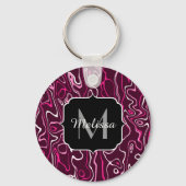 Porte-clés Tourbillons abstraits de damas rose chaud Monogram (Recto)