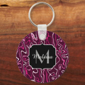 Porte-clés Tourbillons abstraits de damas rose chaud Monogram (Recto)