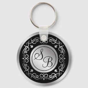 Porte-clés Tourbillons d'argent sur un Mariage noir monogramm