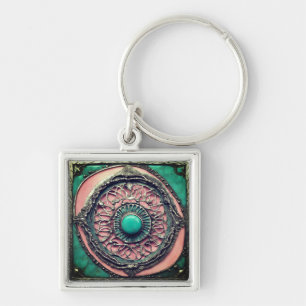 Porte-clés Tourmaline Verte et Rose Métal Art