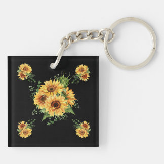 Porte-clés Tournesol aquarelle – Graphique floral