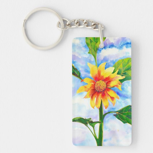 Porte-clés Tournesol aquarelle peinture jaune orangé floral (Devant)