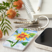Porte-clés Tournesol aquarelle peinture jaune orangé floral (Devant droit)