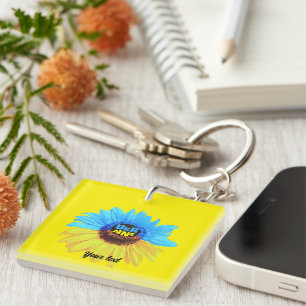 Porte-clés Tournesol aquarelle Ukraine drapeau bleu jaune