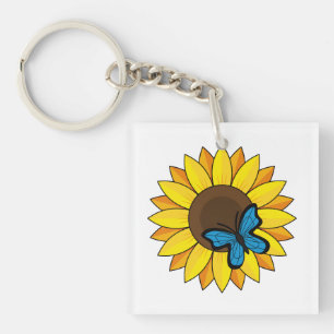 Porte-clés Tournesol et papillon bleu