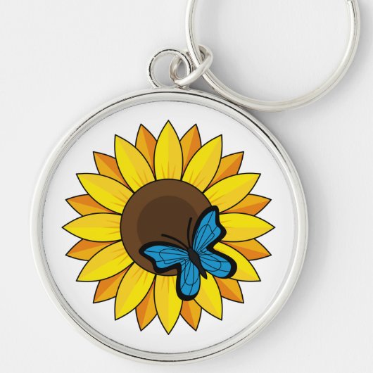 Porte-clés Tournesol et papillon bleu (Devant)