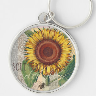 Porte-clés Tournesol Vintage Damas Fleur Motif Art