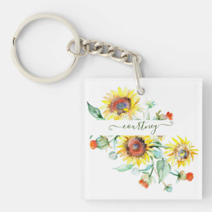 Porte-clés Tournesols aquarelle personnalisés   