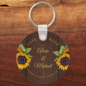 Porte-clés Tournesols rustiques chic grange bois mariage enre (Recto)