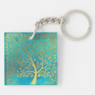 Porte-clés Tourquoise Blue et Gold Tree of Life