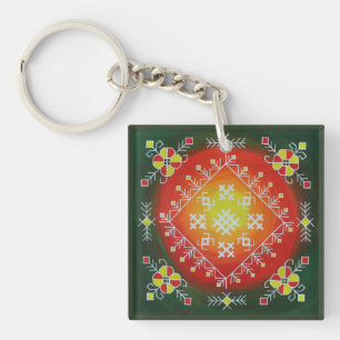 Porte-clés Traditional Latvian folk art with symbols painting
