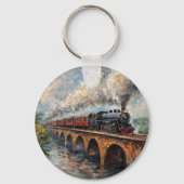 Porte-clés Train à vapeur sur un pont - Peinture à l'huile (Recto)