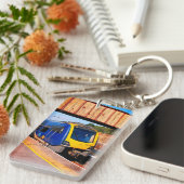 Porte-clés Train bleu et jaune (Devant droit)