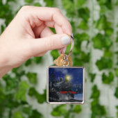 Porte-clés Train de Noël dans la neige (main)