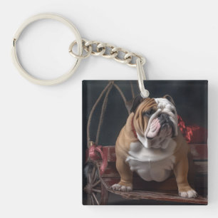 Porte-clés Traîneau enneigé Bulldog décoration de Noël