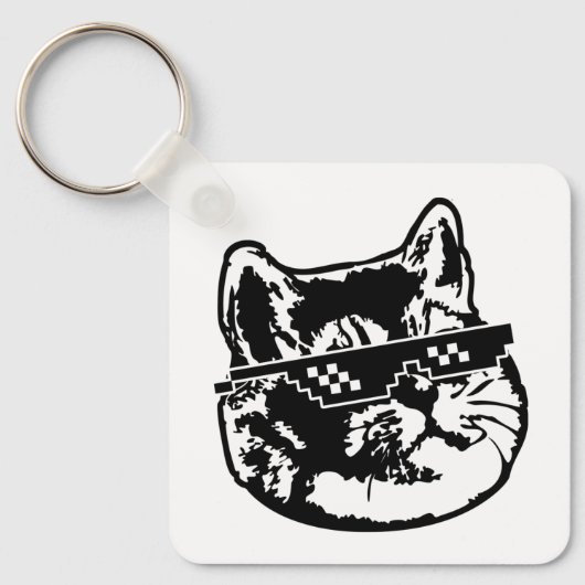 Porte-clés Traiter Avec Il Lunettes Mème Chat (Recto)