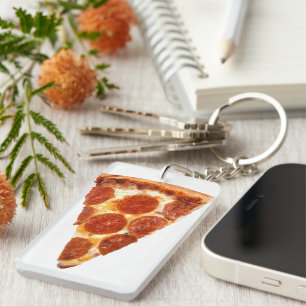 Porte-clés tranche de pizza pepperoni classique de SlipperyJo