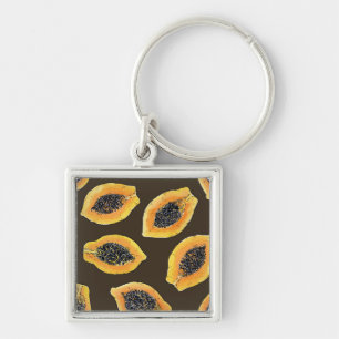 Porte-clés Tranches de Papaya sur brun foncé