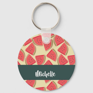 Porte-clés Tranches de pastèque rose sur jaune