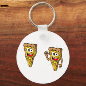 Porte-clés Tranches de pizza aux champignons heureux (Recto)