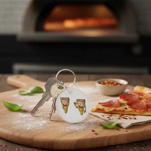 Porte-clés Tranches de pizza aux champignons heureux
