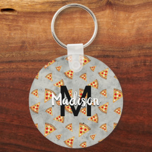 Porte-clés Tranches de pizza cool motif gris vintage Monogram