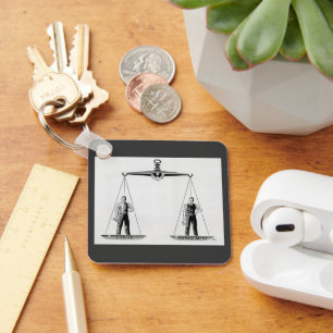 Porte-clés Travail vintage contre gestion, balance de la just