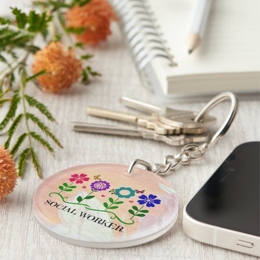 Porte-clés Travailleur social, Pastel Springtime Design, (Devant droit)