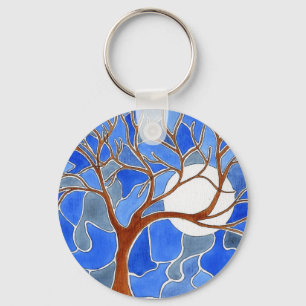 Porte-clés Tree and Moon Art Keychain - Blue