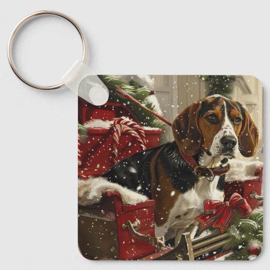 Porte-clés Treeing Walker Coonhound Chien Noël Festif (Recto)