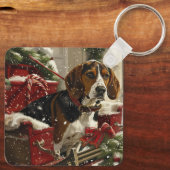 Porte-clés Treeing Walker Coonhound Chien Noël Festif (Verso)
