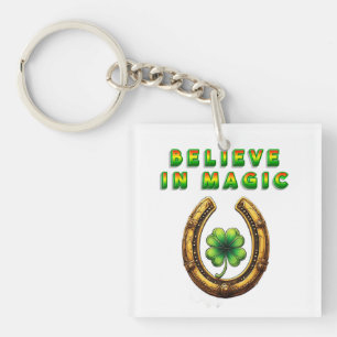 🍀 Porte-clés Trèfle Chanceux Fer à Cheval Doré Ca