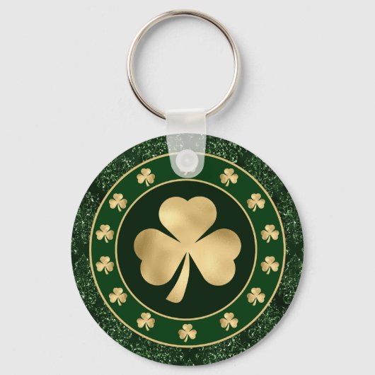 Porte-clés Trèfle de Shamrock vert et or Saint Patrick (Recto)