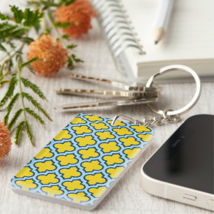 Porte-clés Trellis jaune et bleu bébé, treillis, Quatrefoil