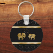 Porte-clés Trendy luxe mignon noir / éléphant doré en amour (Recto)