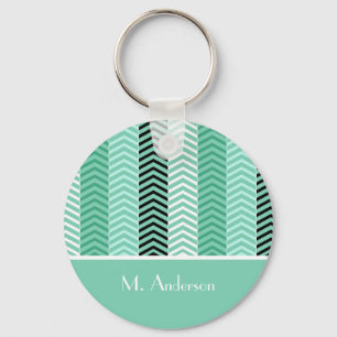 Porte-clés Trendy Mint Green Chevron Stripes Avec Nom